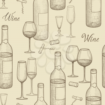 Drink wine seamless sketch pattern. Wine card restaurant background