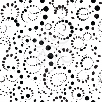 Abstract dot seamless pattern. Chaotic circle bubble background