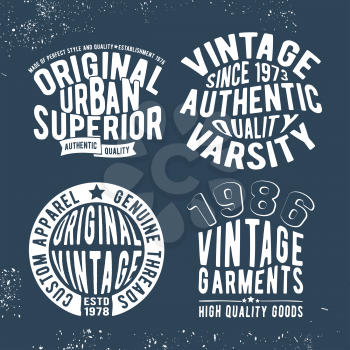 T-shirt print design. Set of vintage stamp. Printing and badge, applique, label for t-shirts, jeans, casual wear. Vector illustration.