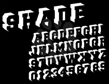 Shade alphabet font template. Letters and numbers shadow design. Vector illustration.