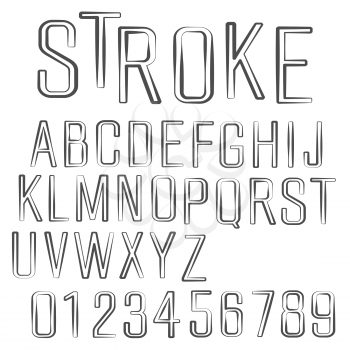 Alphabet font template. Set of letters and numbers black stroke design. Vector illustration.