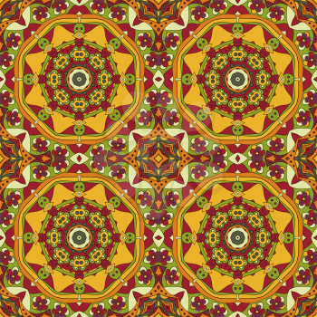 Mandala. Oriental pattern. Traditional seamless ornament. Turkey, Egypt, Islam. Relaxing picture. Doodle drawing. Red and orange tone