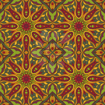 Oriental pattern. Traditional seamless ornament. Mandala. Turkey, Egypt, Islam. Doodle drawing. Red and orange
