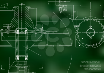 Blueprints. Mechanical engineering drawings. Cover. Banner. Technical Design. Green