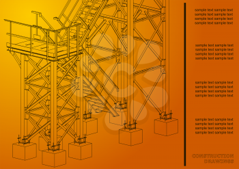 Building. Metal constructions. Volumetric constructions. 3D design. Abstract backgrounds. Cover, background, banner. Orange