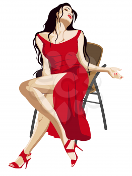 girl in red dress sitting on a chair
