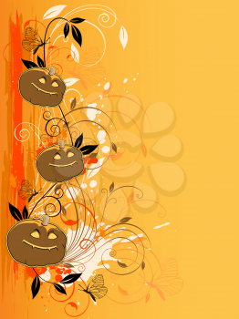Vector Halloween background with pumpkin and floral ornament