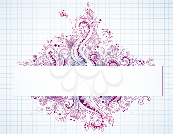Hand drawn vector banner with decorative floral elements