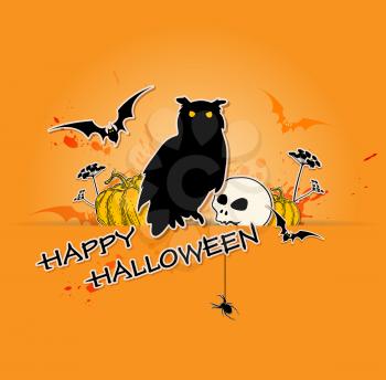 Halloween vector background with owl and skull