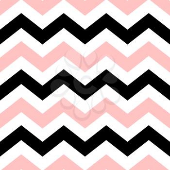 Vector chevron seamless pattern. Black and pink lines on a white background