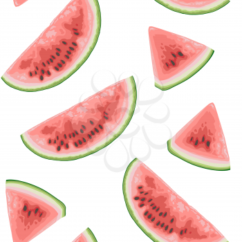 Summer tropical seamless pattern with sweet  juicy watermelon on a white background. Vector illustration