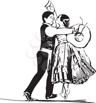 Illustration of Couple dancing marinera. Peruvian dancing.