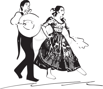 Illustration of Couple dancing marinera. Peruvian dancing.