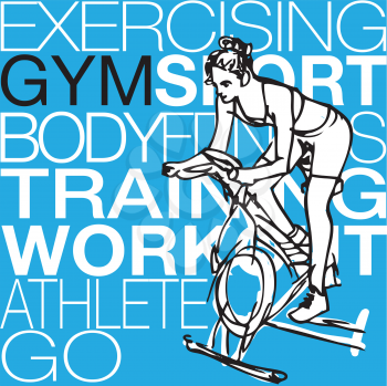 illustration of young women on stationary bikes exercising in the gym