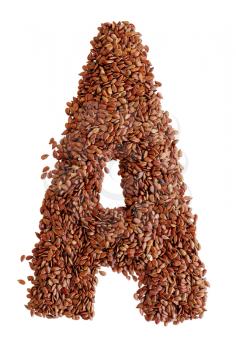 Letter A made with Linseed also known as flaxseed isolated on white background. Clipping Path included