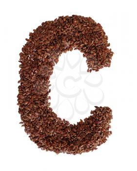 Letter C made with Linseed also known as flaxseed isolated on white background. Clipping Path included