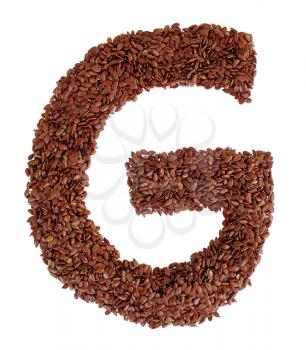 Letter G made with Linseed also known as flaxseed isolated on white background. Clipping Path included