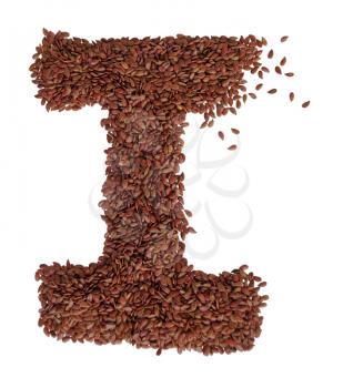 Letter I made with Linseed also known as flaxseed isolated on white background. Clipping Path included