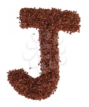 Letter J made with Linseed also known as flaxseed isolated on white background. Clipping Path included