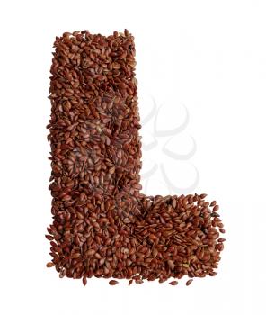 Letter L made with Linseed also known as flaxseed isolated on white background. Clipping Path included