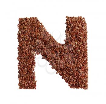 Letter N made with Linseed also known as flaxseed isolated on white background. Clipping Path included