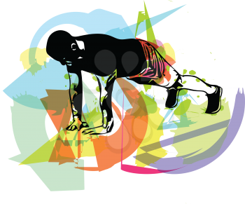 Active young man doing push-ups in gym vector illustration