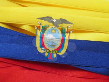 Ecuador flag or banner made with Yellow, blue and red ribbons