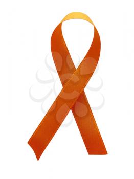 Orange-Cooper ribbon awareness isolated on white background. Clipping Path included