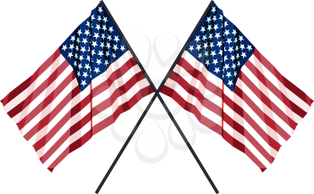 two crossed mirrored US flag Isolated on white background