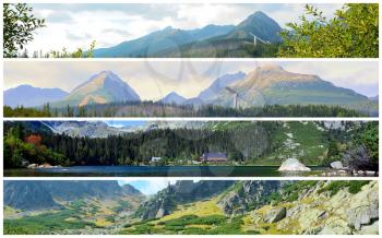 Photo collage with shots of places and nature of High Tatra mountains.
