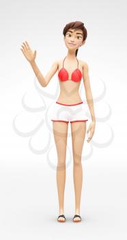 3D Rendered Animated Character in Casual Two-Piece Swimsuit Bikini, Isolated on White Spotlight Background
	