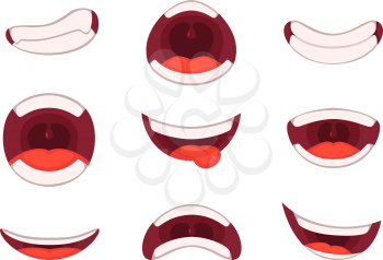 Vector illustrations of funny cartoon mouth with different expressions. Set of mouth cartoon funny and emotion