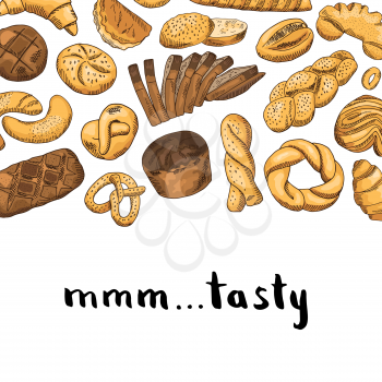 Vector hand drawn colored bakery elements illustration with place for text