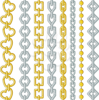 Gold and silver chains. Vector collection set isolate on white. Set of gold and silver chain illustration