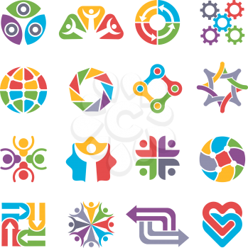 Circle logo shapes. Community group recycling partnership together colorful abstract forms for business symbols and logotypes. Business circle community, shape abstract teamwork. Vector illustration