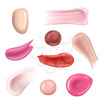 Paint cream smear. Cosmetic splashes and drops moisturizer female polish nails vector realistic makeup collections. Colored smear cream, splash for skincare creamy illustration