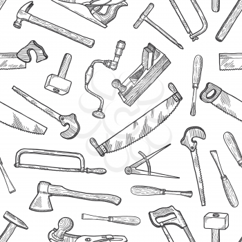 Vector hand drawn carpentry elements pattern or background black white style illustration