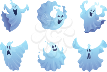 Cartoon ghost. Friend smile spooky buster halloween symbols vector scary collection. Smile halloween ghost, scary and spooky graphic illustration