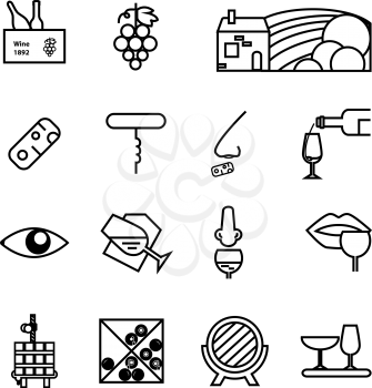 Wine icons collection. Modern outline style. Can be used for wine shop, wine company and club, for typographic purpose