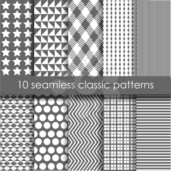 Set of 10 monochrome classic seamless geometric patterns. May be used as background, backdrop, cards, invitation etc.