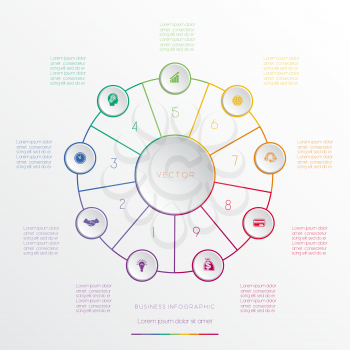 Circles from coloured lines, template infographic nine positions