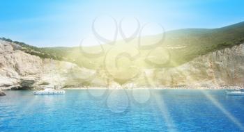 Porto Katsiki Beach in Lefkada Island, Greece. Blured Background