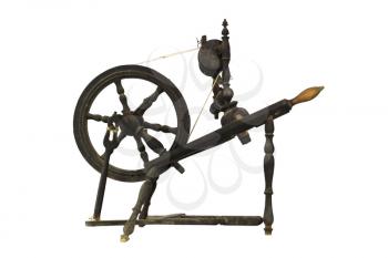Spinning Wheel For Making Yarn From Wool Fibers. Vintage Rustic Equipment