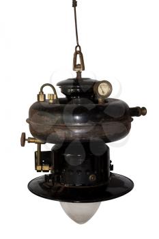 Old Kerosene Lantern. Vintage Rusted Gas Lamp Isolated on White Background
