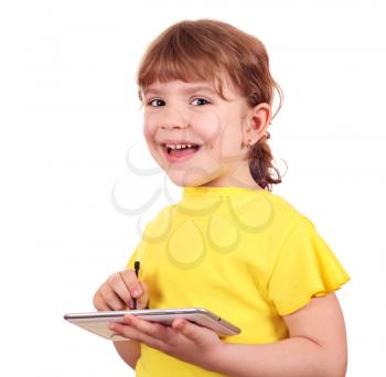 happy little girl with tablet pc