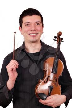 man with violin posing