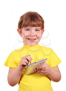 little girl with tablet pc posing