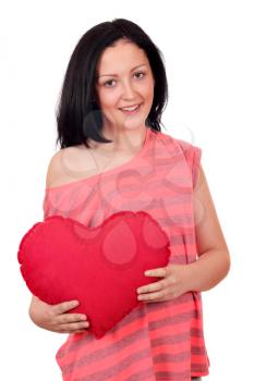 beautiful teenage girl holding big red heart