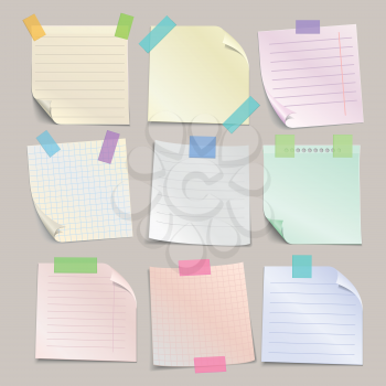 Stick note papers vector set. Collection of paper note with line and cell. Square paper sheet for reminder notice illustration