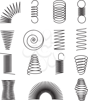 Metal springs. Spiral lines, coil shapes isolated vector symbols. Illustration of spiral and spring flexible line